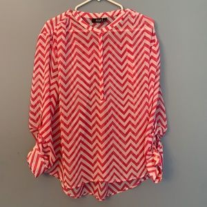 Women’s Large White & Pink Striped Sheer Blouse